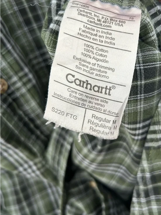 Carhartt Plaid Button Down Shirt Mens Medium Green Workwear Rugged Cotton 21x30 - Picture 5 of 5